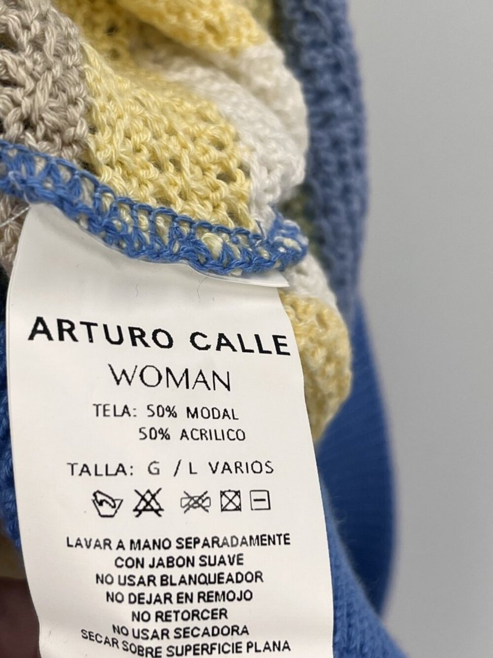 ARTURO CALLE Women's Blue Yellow Stripe Square Neck Sleeveless Sweater NWT Large - Picture 3 of 5